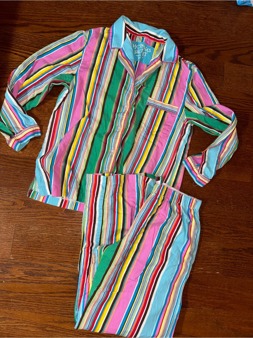 VINTAGE Y2K Victoria’s Secret Rainbow Striped Pajama Set